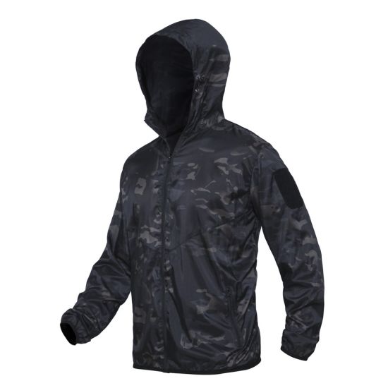 Hooded Waterproof Rain Jacket UV Protect Quick Dry Camouflage Coat Cp Black