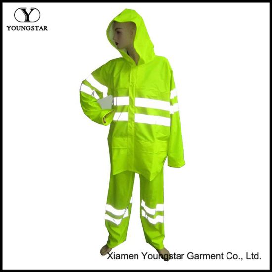 En471 Certificate PU Working Rainsuit / PU Reflective Safety Raincoat