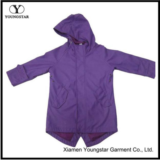 Girls Purple Rain Jacket Slicker Clothing Womens Polyester Raincoat with Hood