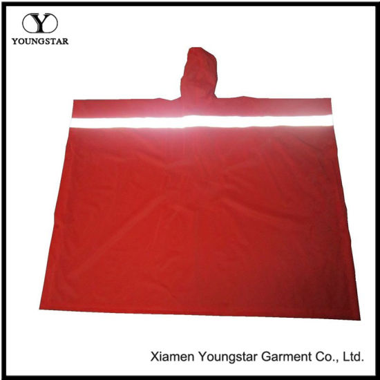 Red PVC Waterproof Reflective Reusable Rain Ponchos Raincoat