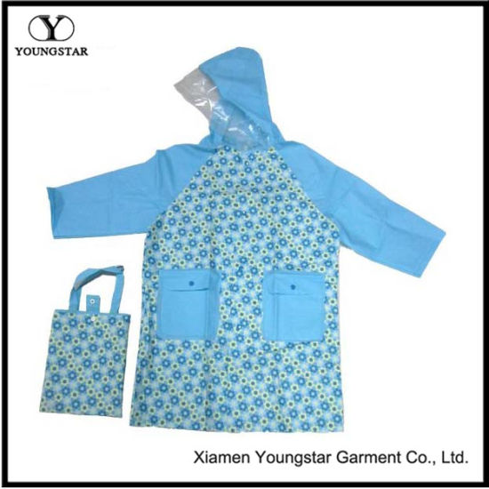 Fashion Design Printed PVC Rain Coat for Children with Handbag