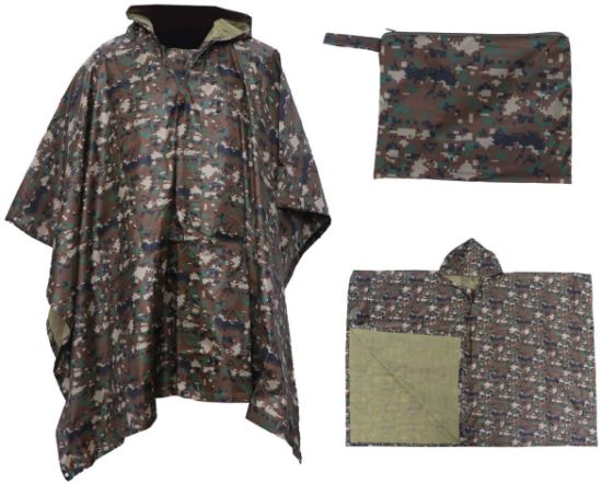 3 in 1 Waterproof Rain Poncho Multifunction Portable Adults Cloak Rain Coat for Camping Fishing Hiking (Digital Camouflage Cloak)