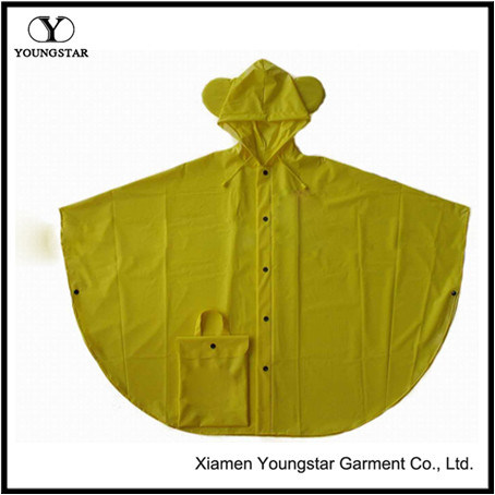 New Style Yellow Color PVC Waterproof Rain Poncho for Children