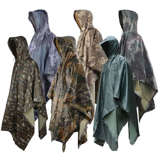 Custom Hooded Camouflage Rain Poncho Military Waterproof Mens Womens