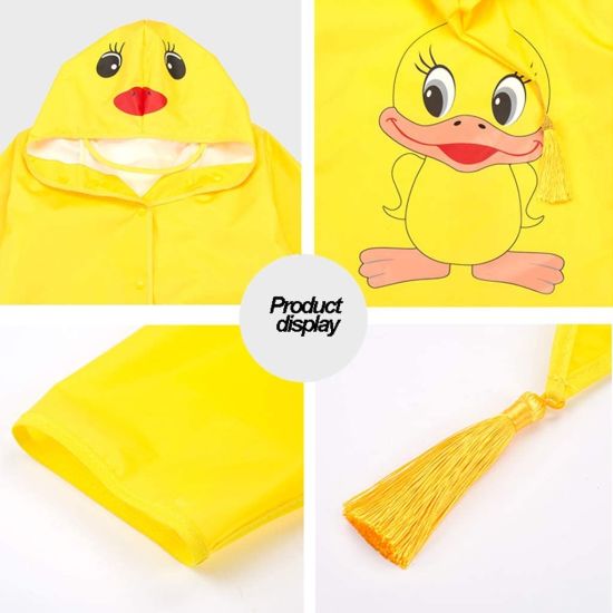Children′s Yellow Duck Water-Resistant Raincoat One-Piece Hat with Tassel Decoration (Size: L)